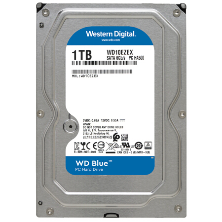 西部数据(WD)蓝盘 1TB SATA6Gb/s 7200转64MB 台式机械硬盘(WD10EZEX)